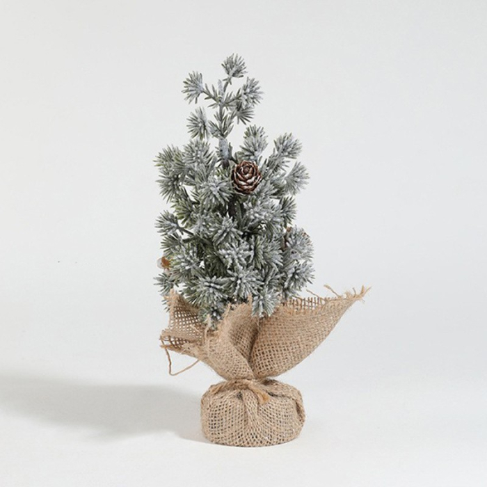 Decoratiune Craciun pentru Masa, , Ornament de Decor Model Brad de Craciun de Dimensiuni Mici cu Fulgi Albi, pentru Birou si Interior, din Plastic Calitativ 20 cm, Verde Alb [1]