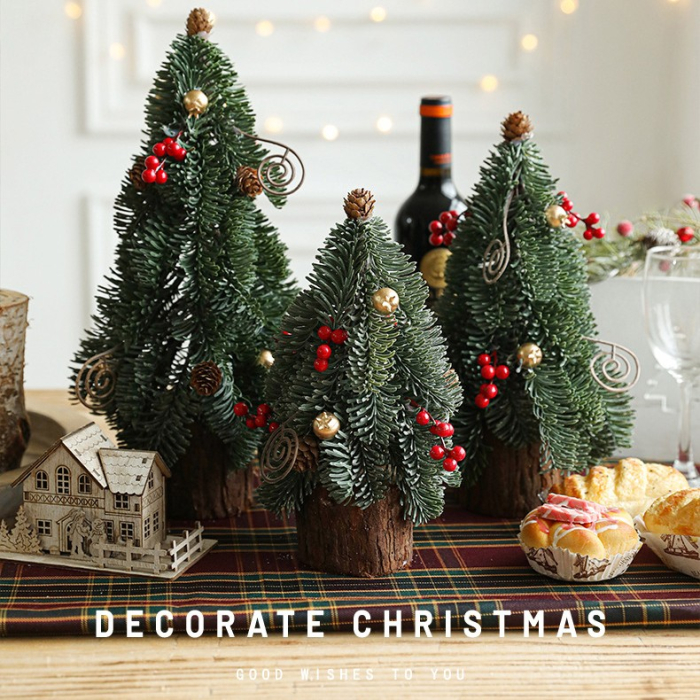 Decoratiune Craciun pentru Masa, , Ornament de Decor Model Brad de Craciun de Dimensiuni Mici, pentru Birou si Interior, din Plastic 30 x 15 x 15 cm, Verde [3]