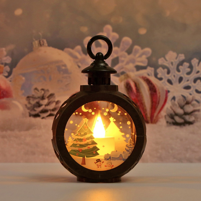 Decoratiune Craciun tip Felinare cu baterii, 13.5 x 9 cm,Lumanare cu geam si inscriptie Brad Craciun,lumina alb cald,baterii incluse,Negru [2]