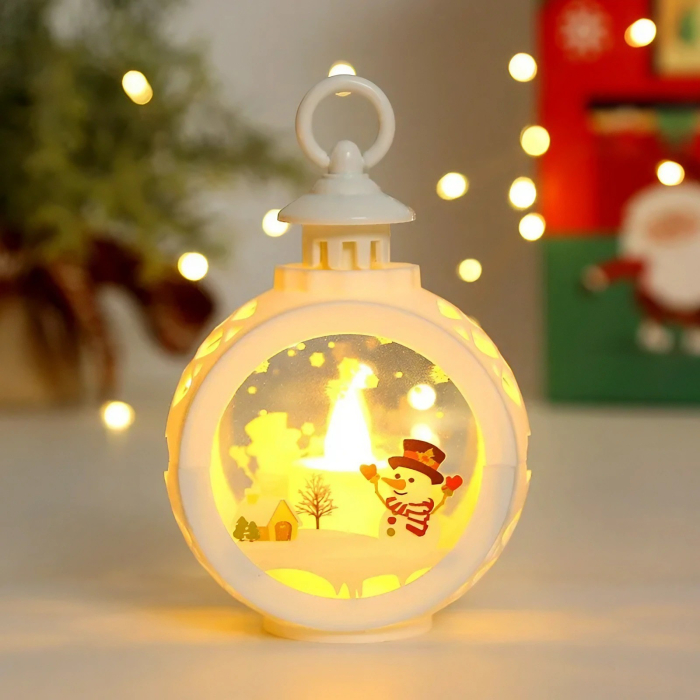 Decoratiune Craciun tip Felinare cu baterii, 13.5 x 9 cm,Lumanare cu geam si inscriptie om de zapada,lumina alb cald,baterii incluse,Alb [3]