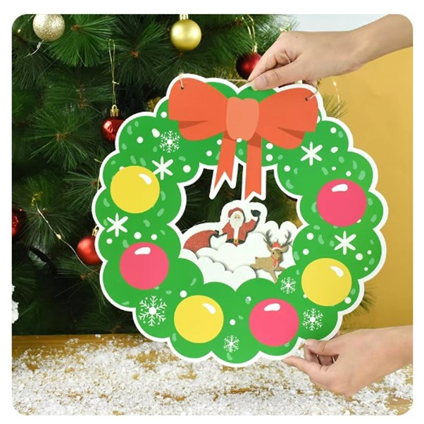 Decoratiune de Craciun, , de Agatat, pentru Usa sau Perete, Sfoara Inclusa, 32 x 33 cm, din Hartie 350g, Model Coronita, Multicolor [4]