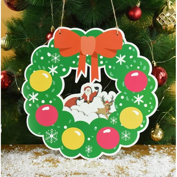 Decoratiune de Craciun, , de Agatat, pentru Usa sau Perete, Sfoara Inclusa, 32 x 33 cm, din Hartie 350g, Model Coronita, Multicolor [5]