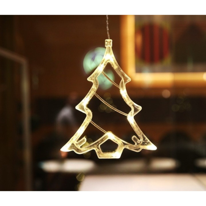 Decoratiune de Craciun Luminoasa in forma de Brad, 21x13 cm, cu Ventuza, Alb Cald,  [3]
