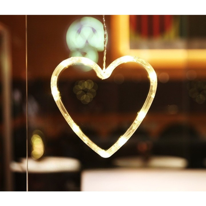 Decoratiune de Craciun Luminoasa in forma de Inima, 13x16.5 cm, cu Ventuza, Alb Cald,  [2]