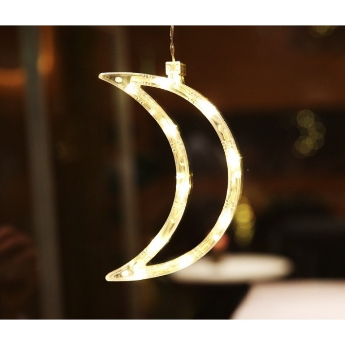 Decoratiune de Craciun Luminoasa in forma de Luna, 18.5x12 cm, cu Ventuza, Alb Cald,  [3]