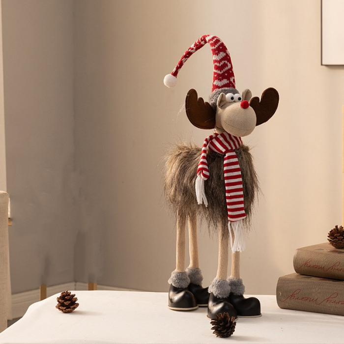 Decoratiune de Craciun Model Ren, , Textil, Ren cu Palarie si Fulgarin, Decor de Craciun Interior Exterior, 70 cm Inaltime, Gri [3]