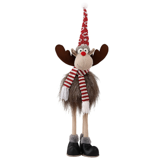 Decoratiune de Craciun Model Ren, , Textil, Ren cu Palarie si Fulgarin, Decor de Craciun Interior Exterior, 70 cm Inaltime, Gri [1]