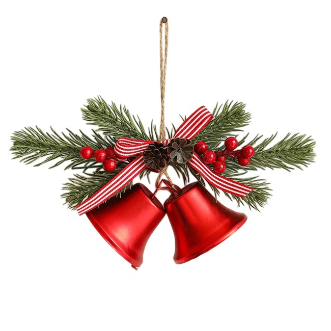 Decoratiune de Craciun pentru Brad, , Model 2 Clopotei de Craciun cu Crenguta de Brad, Decoratiune pentru Interior de Craciun, Rosu lucios [6]