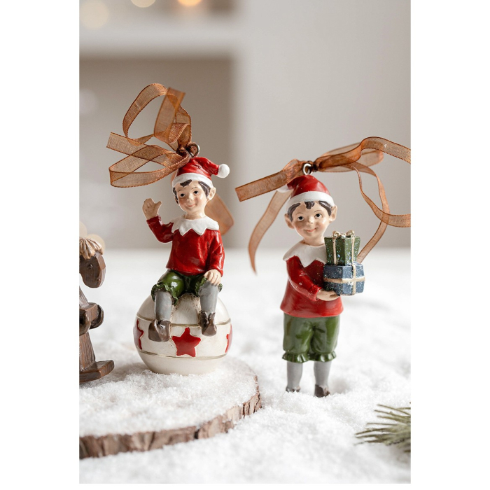 Decoratiune de Craciun, , pentru Brad, Model Elf cu Cadouri, 10 x 3 cm, din Rasina, Multicolor [3]