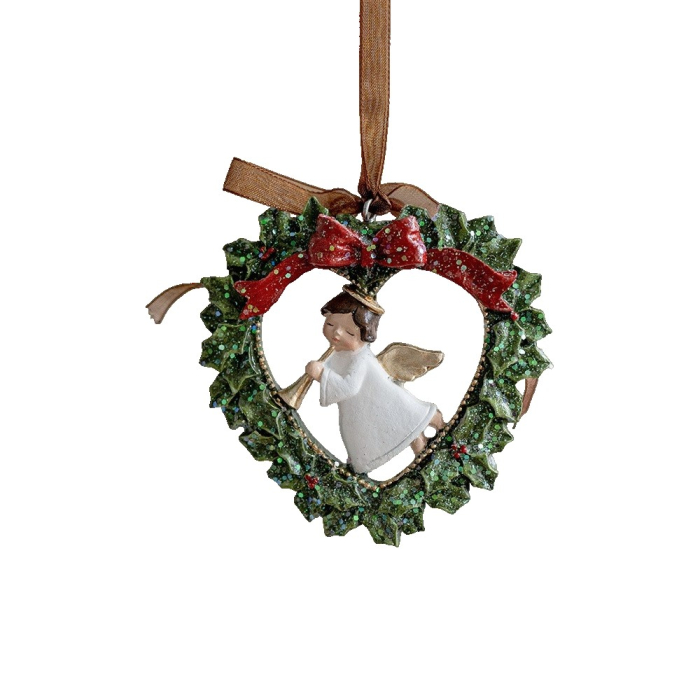 Decoratiune de Craciun, , pentru Brad, Model Ghirlanda cu Inger, 7.5 x 7.5 cm, din Rasina, Multicolor [1]