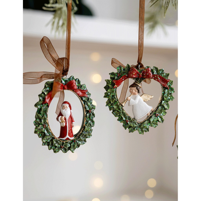 Decoratiune de Craciun, , pentru Brad, Model Ghirlanda cu Mos Craciun, 8 x 6.5 cm, din Rasina, Multicolor [2]