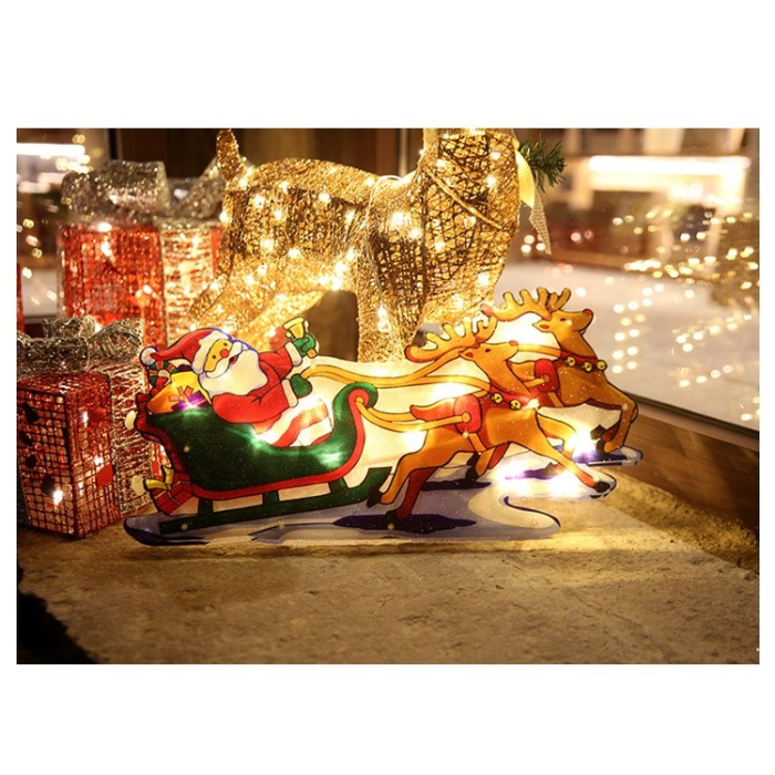 Decoratiune de Craciun pentru fereastra , Sanie cu reni, cu LED-uri, 26 cm, alb cald [3]