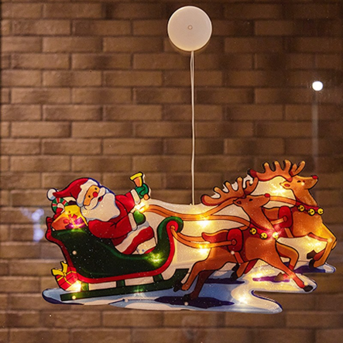 Decoratiune de Craciun pentru fereastra , Sanie cu reni, cu LED-uri, 26 cm, alb cald [2]
