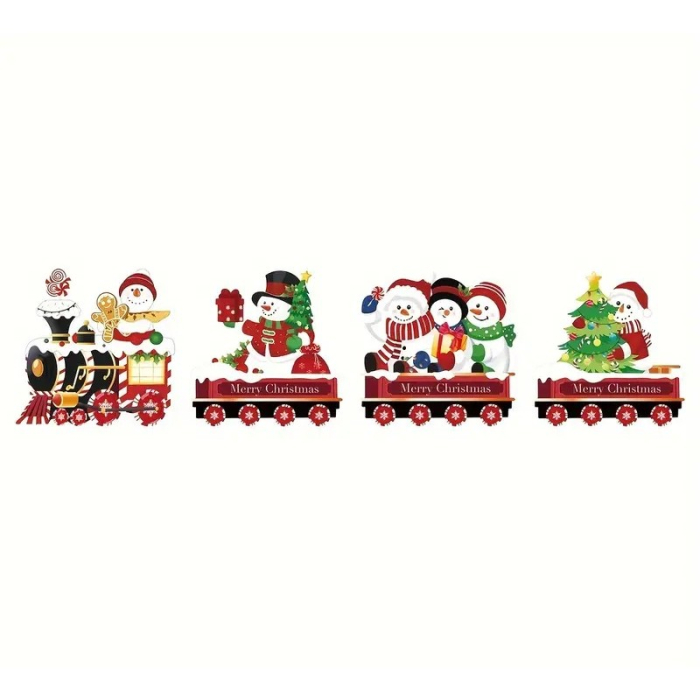 Decoratiune de Craciun, , pentru Gradina, Tip Trenulet, 4 Figurine + Bete de Infipt in Pamant, din Plastic, Impermeabil, Model Oameni de Zapada, Multicolor [1]