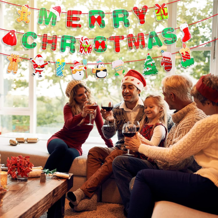 Decoratiune de Craciun, , Tip Banner, pentru Usa sau Perete, Litere 12 x 13 cm, Multicolor, 18 Piese, Sfoara Inclusa, Merry Christmas [4]