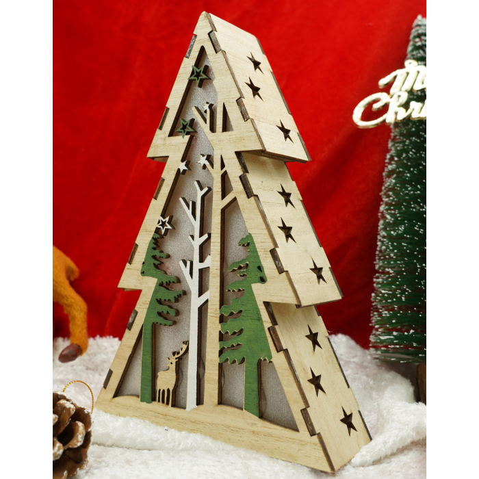 Decoratiune luminoasa, model de Brad cu Peisaj de iarna, maro, lungime: 14 cm, latime: 5 cm, inaltime: 20 cm, lemn, interior/exterior [2]