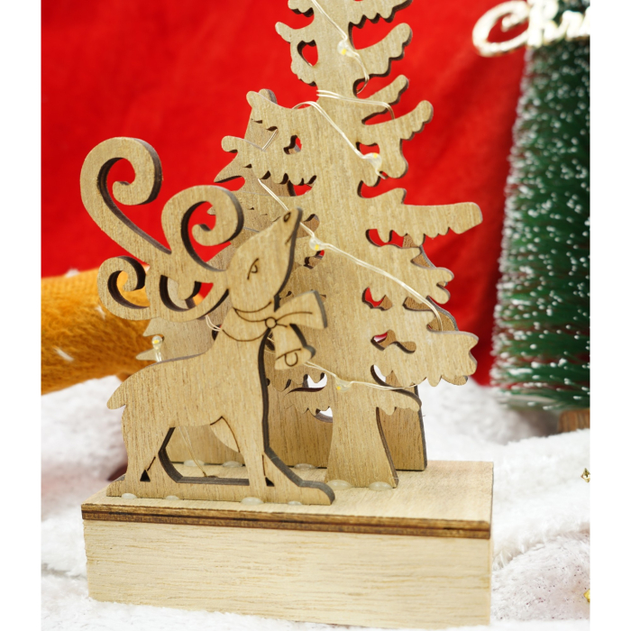 Decoratiune luminoasa, peisaj cu Cerb si Brad, maro, lungime: 11 cm, latime: 5 cm, inaltime: 19 cm, lemn, interior/exterior [3]