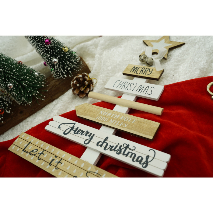 Decoratiune masa decorata, Mesaje Craciun, Crem-Alb, din Lemn, 22.5 cm x 36 cm, Interior,  [3]