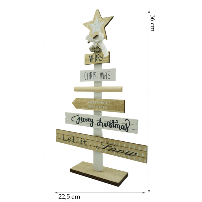 Decoratiune masa decorata, Mesaje Craciun, Crem-Alb, din Lemn, 22.5 cm x 36 cm, Interior,  [6]