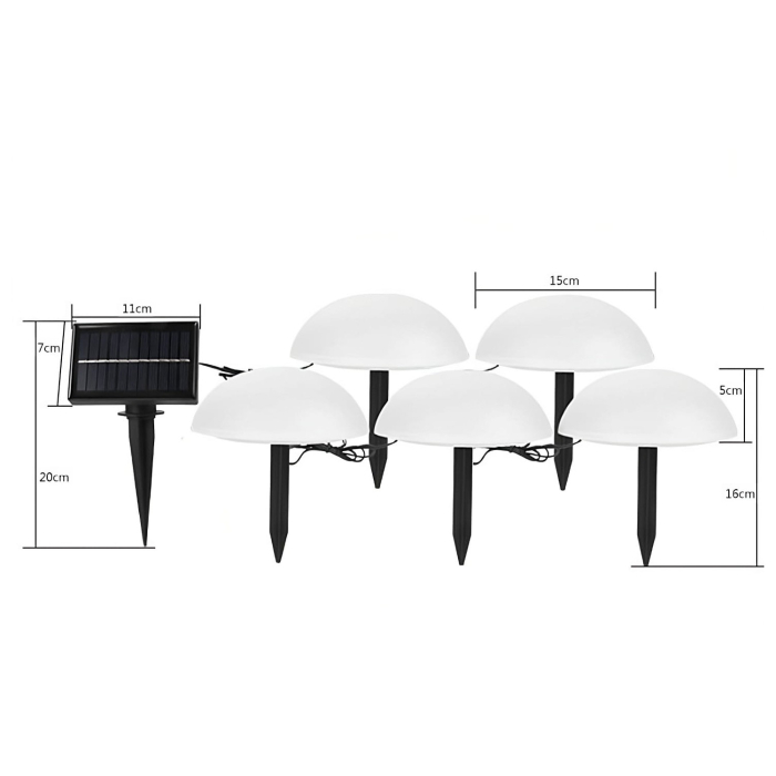 Decoratiune pentru gradina, , lampa solara in forma de ciuperca, 5 ciuperci, alb cald [5]