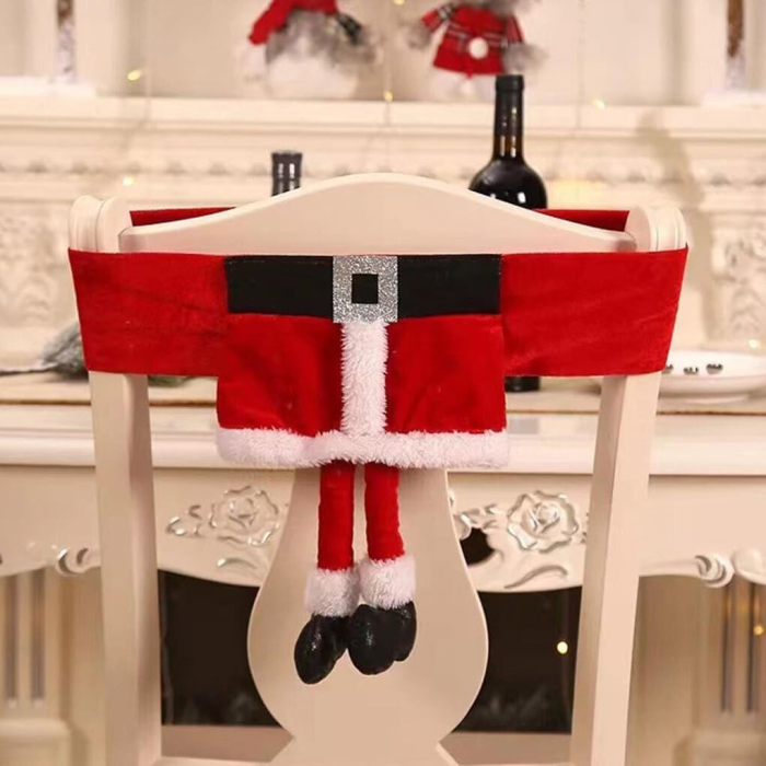 Decoratiune pentru scaun cu tematica de Craciun , elastica, material textil/poliester, 46 x 30 cm, rosu [4]