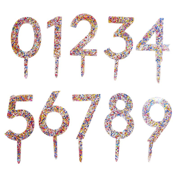 Decoratiune Topper pentru Tort, , din Acrilic cu Fulgi de Sclipici, Model Cifra 0, Inaltime 18.5 cm, Transparent Multicolor [2]