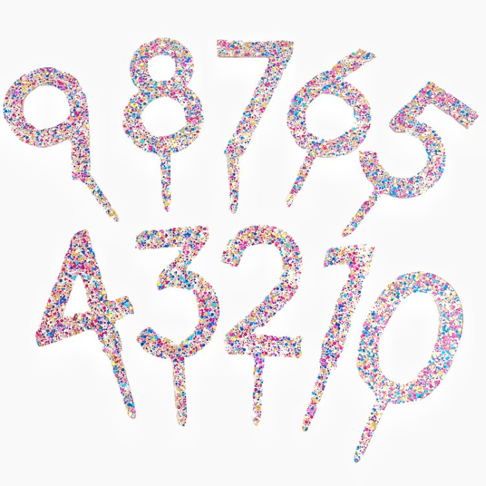 Decoratiune Topper pentru Tort, , din Acrilic cu Fulgi de Sclipici, Model Cifra 6, Inaltime 18.5 cm, Transparent Multicolor  [3]