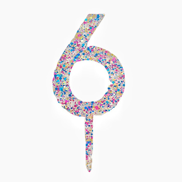 Decoratiune Topper pentru Tort, , din Acrilic cu Fulgi de Sclipici, Model Cifra 6, Inaltime 18.5 cm, Transparent Multicolor  [1]
