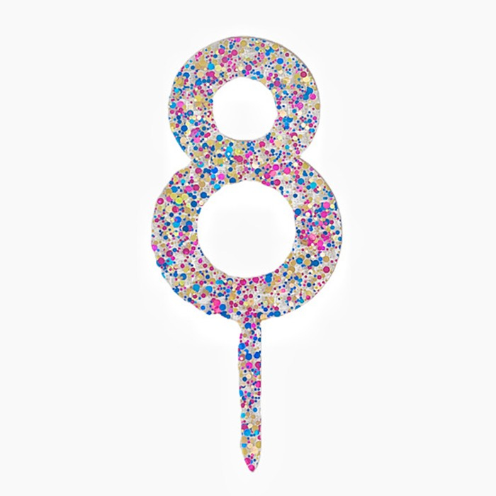 Decoratiune Topper pentru Tort, , din Acrilic cu Fulgi de Sclipici, Model Cifra 8, Inaltime 18.5 cm, Transparent Multicolor  [1]