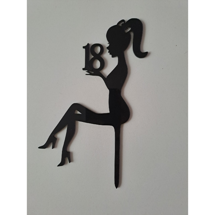 Decoratiune Topper pentru Tort, , Model Fata 18 Ani, Dimensiuni 16x11.5 cm, Tematica Majorat, Negru [4]