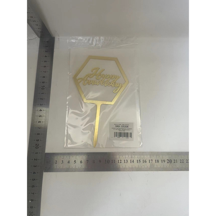 Decoratiune Topper pentru Tort, , Model Hexagon Scris Happy Birthday, Tematica Aniversare, Auriu [2]