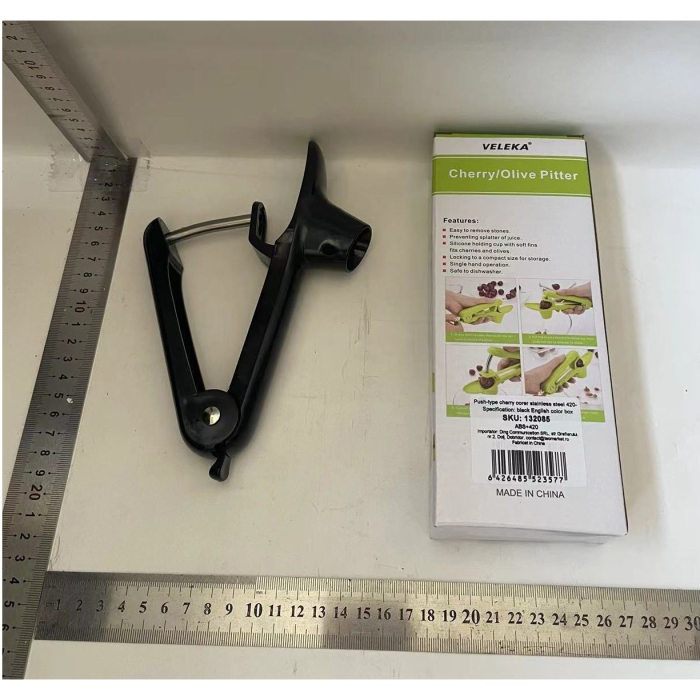 Dispozitiv de Scos Samburi, , Manual, cu 1 Gaura, pentru Cirese/Masline, 20.5 x 3.8 x 13 cm, din ABS+Otel Inoxidabil, cu Maner, Negru [2]