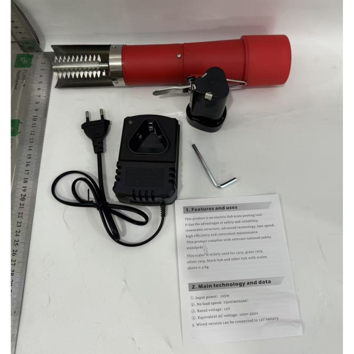 Dispozitiv Electric de Curatare Solzi Peste, , din Otel Inoxidabil, 28 x 5 cm, Rosu [4]