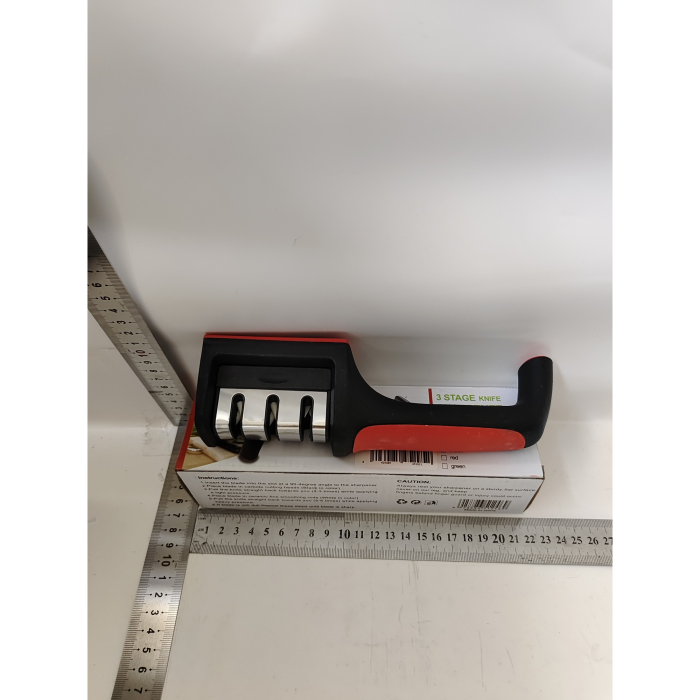Dispozitiv pentru ascutit cutite , cu 3 pozitii, rosu/negru, material inox si ABS, 21.5x5x6 cm [5]
