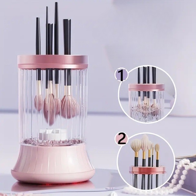 Dispozitiv Portabil de Curatare a Pensulelor de Machiaj, , pentru Pensule de Diferite Dimensiuni, 5V, 7000RPM, Vibratii Sonice, USB Type C, 9x9x16 cm, Roz [2]