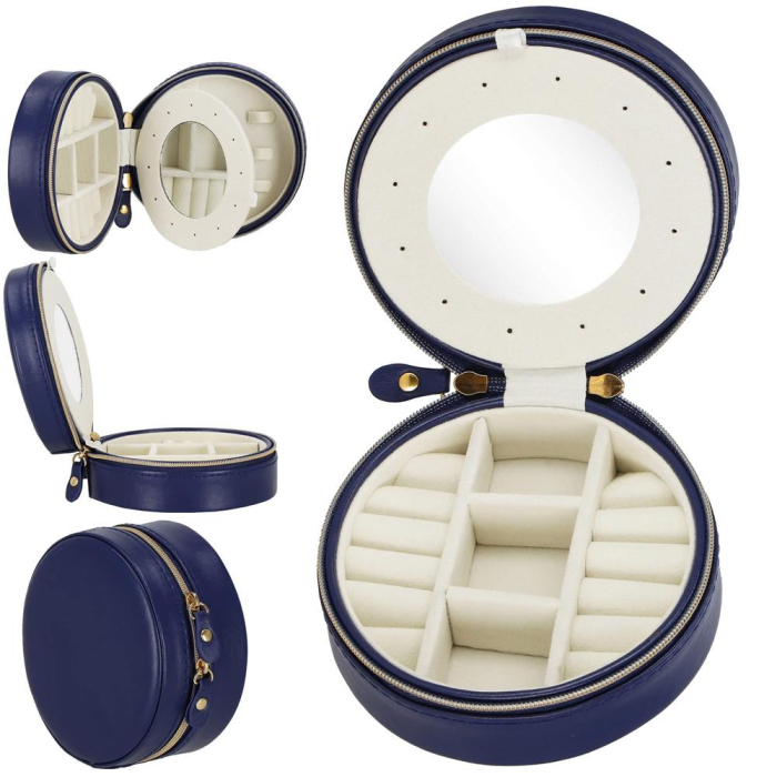 (DL) Cutie depozitare si organizare bijuterii, MDF, piele ecologica, 11 x 5cm, albastru marin [6]