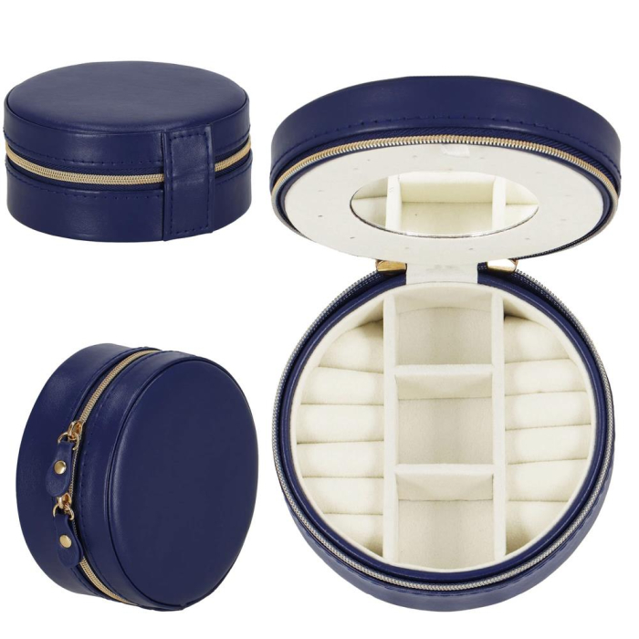 (DL) Cutie depozitare si organizare bijuterii, MDF, piele ecologica, 11 x 5cm, albastru marin [3]