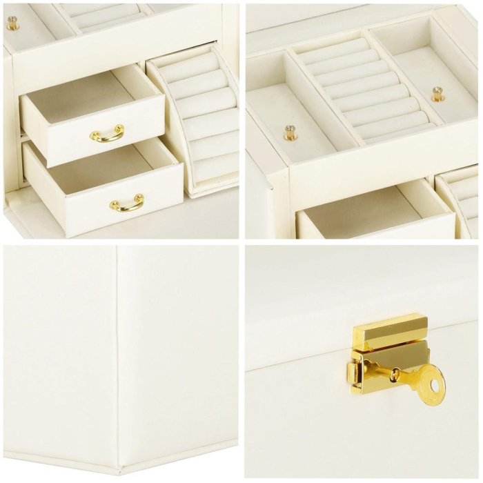 (DL) Cutie depozitare si organizare bijuterii, MDF, piele ecologica, 17,5 x 12 x 13,5 cm., crem [29]