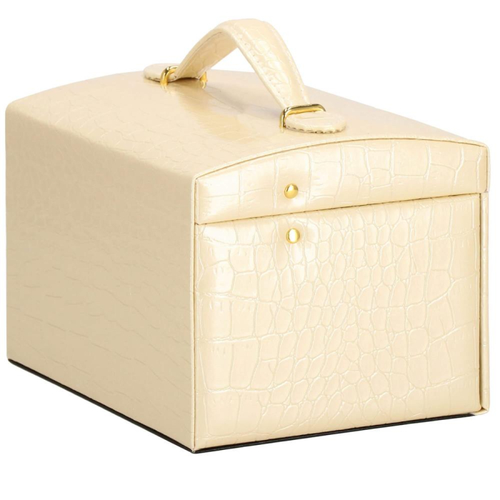 (DL) Cutie depozitare si organizare bijuterii, MDF, piele ecologica si velur, 17,5 x 14 x 12,5cm, crem [17]