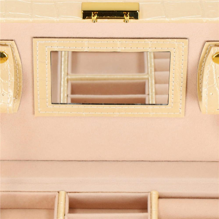 (DL) Cutie depozitare si organizare bijuterii, MDF, piele ecologica si velur, 17,5 x 14 x 12,5cm, crem [22]