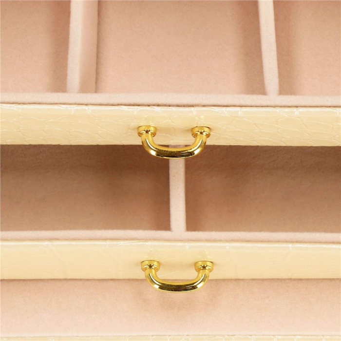 (DL) Cutie depozitare si organizare bijuterii, MDF, piele ecologica si velur, 17,5 x 14 x 12,5cm, crem [7]