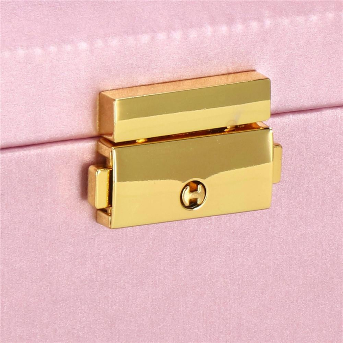 (DL) Cutie depozitare si organizare bijuterii, MDF, piele ecologica si velur, 17,5 x 14 x 12,5cm, roz [7]