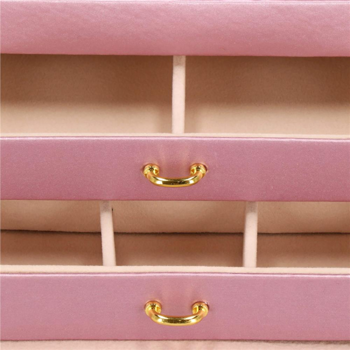 (DL) Cutie depozitare si organizare bijuterii, MDF, piele ecologica si velur, 17,5 x 14 x 12,5cm, roz [12]