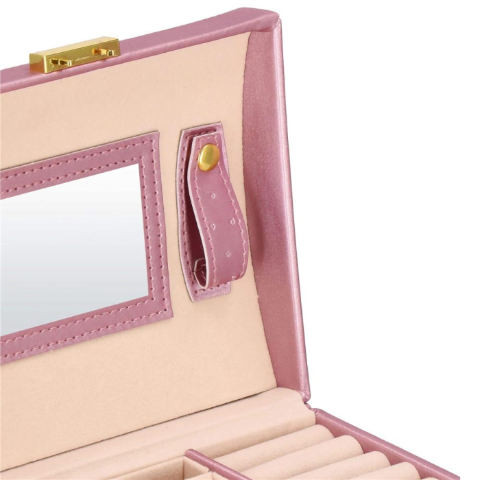 (DL) Cutie depozitare si organizare bijuterii, MDF, piele ecologica si velur, 17,5 x 14 x 12,5cm, roz [15]