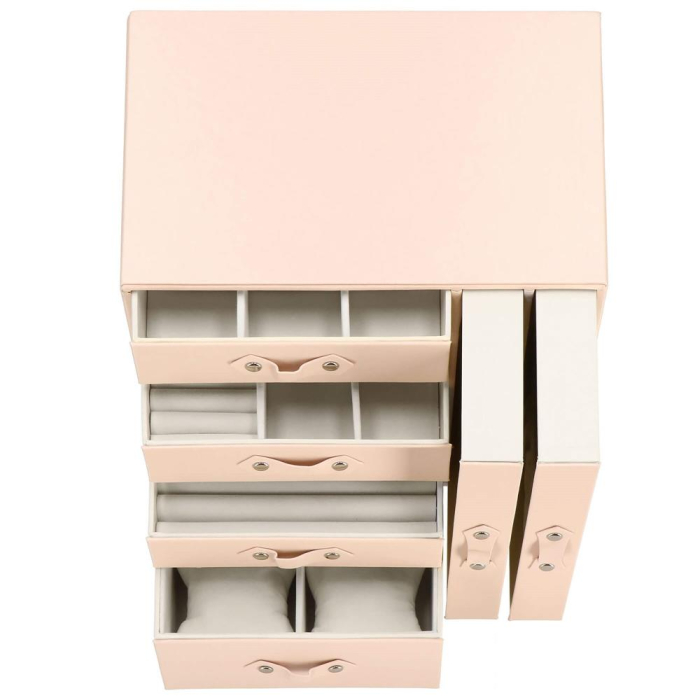 (DL) Cutie depozitare si organizare bijuterii, piele ecologica + velur, 26 x 22 x 18 cm, roz [14]