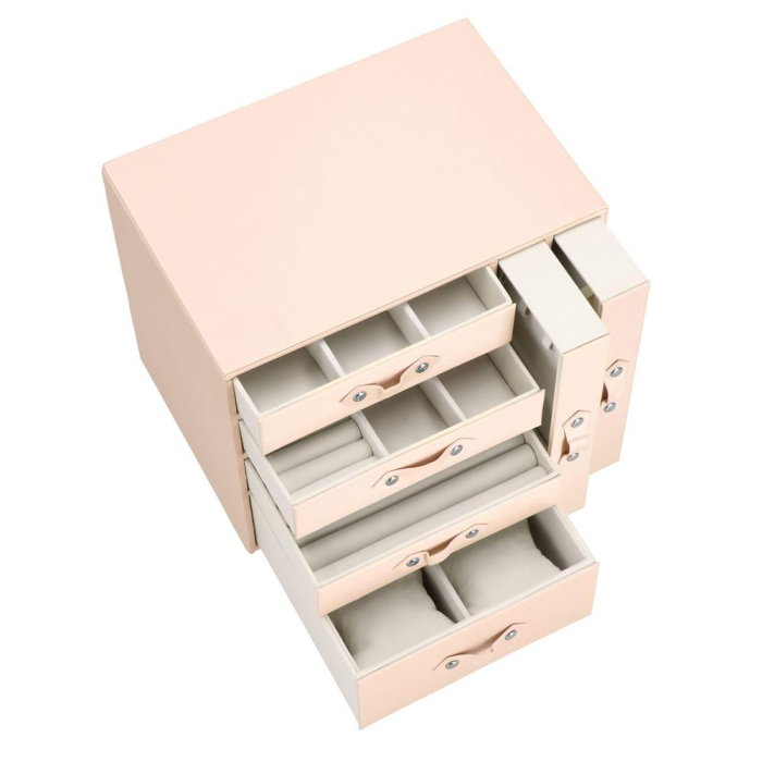 (DL) Cutie depozitare si organizare bijuterii, piele ecologica + velur, 26 x 22 x 18 cm, roz [16]