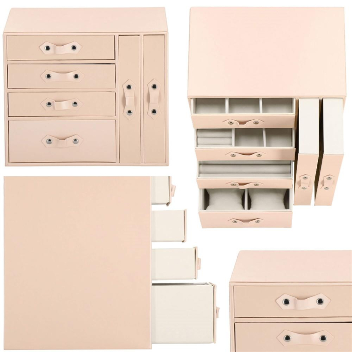 (DL) Cutie depozitare si organizare bijuterii, piele ecologica + velur, 26 x 22 x 18 cm, roz [22]