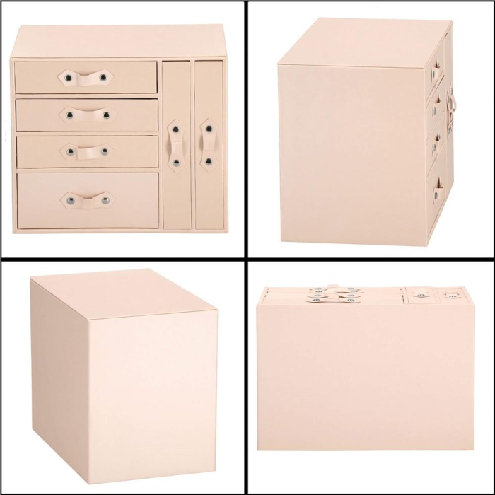 (DL) Cutie depozitare si organizare bijuterii, piele ecologica + velur, 26 x 22 x 18 cm, roz [18]