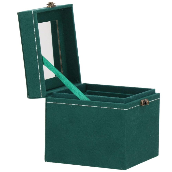 (DL) Cutie depozitare si organizare bijuterii, velur, 12x 12 x 12 cm, verde [11]