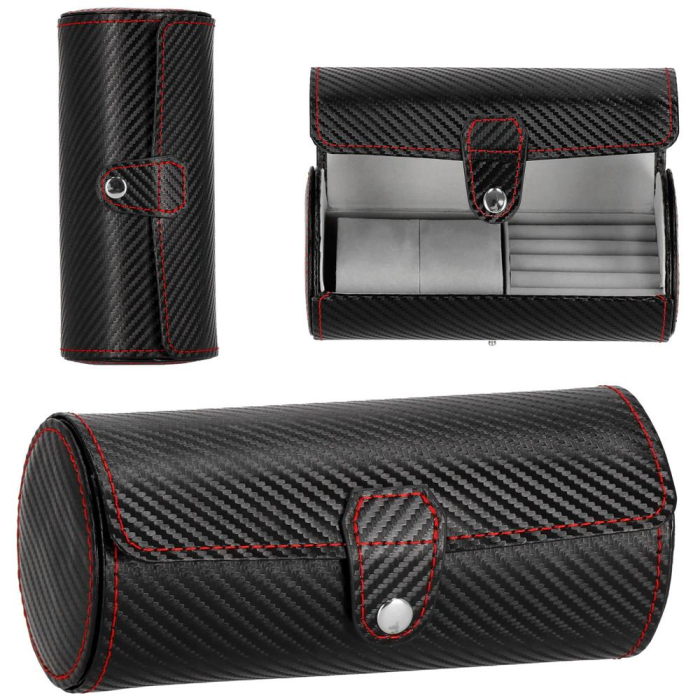 (DL) Cutie depozitare si organizare ceasuri si alte accesorii, MDF, piele ecologica, 20x9cm, negru [16]